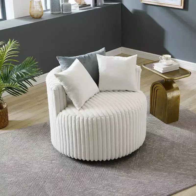 Poltrona a botte Off-White in velluto a coste con ruote – 1 Posto