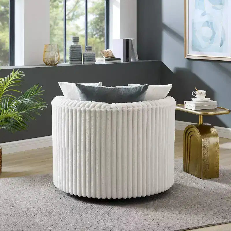 Poltrona a botte Off-White in velluto a coste con ruote – 1 Posto