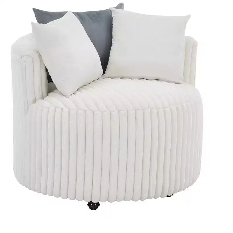 Poltrona a botte Off-White in velluto a coste con ruote – 1 Posto