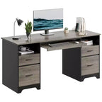 Scrivania per computer da 59" con 4 cassetti e vassoio per tastiera – Marrone/Grigio, monoposto