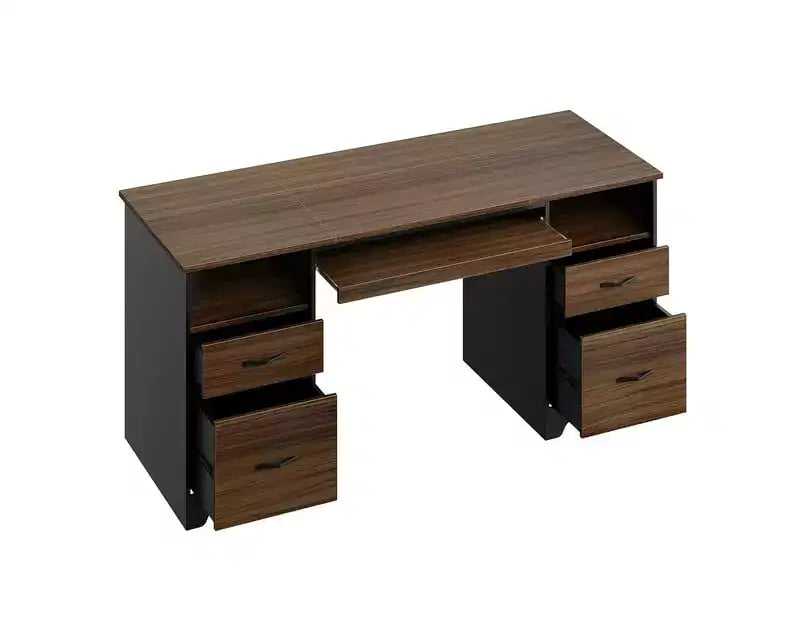 Scrivania per computer da 59" con 4 cassetti e vassoio per tastiera – Marrone/Grigio, monoposto