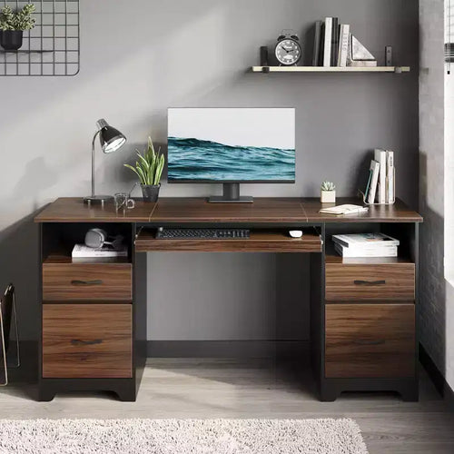 Bestier 59 Computer Desk with 4 Drawers, Office Executive Desk with File Drawer, Keyboard Tray for Home Office