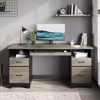 Scrivania per computer da 59" con 4 cassetti e vassoio per tastiera – Marrone/Grigio, monoposto
