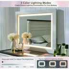 Toeletta rustica con specchio LED e 9 cassetti – Marrone / Grigio / Bianco, 1 persona