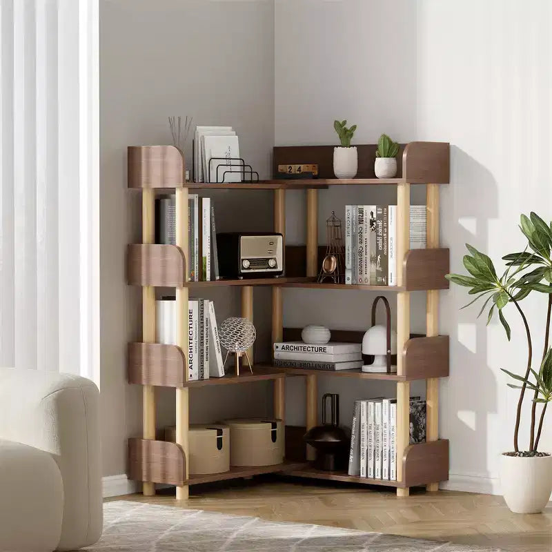 4 Tier Wooden Open Bookcase, 30.7 to 55.1 Wide Expandable Bookshelf, Freestanding Display Shelf, Utility Organizer Shelves for Living Room Office