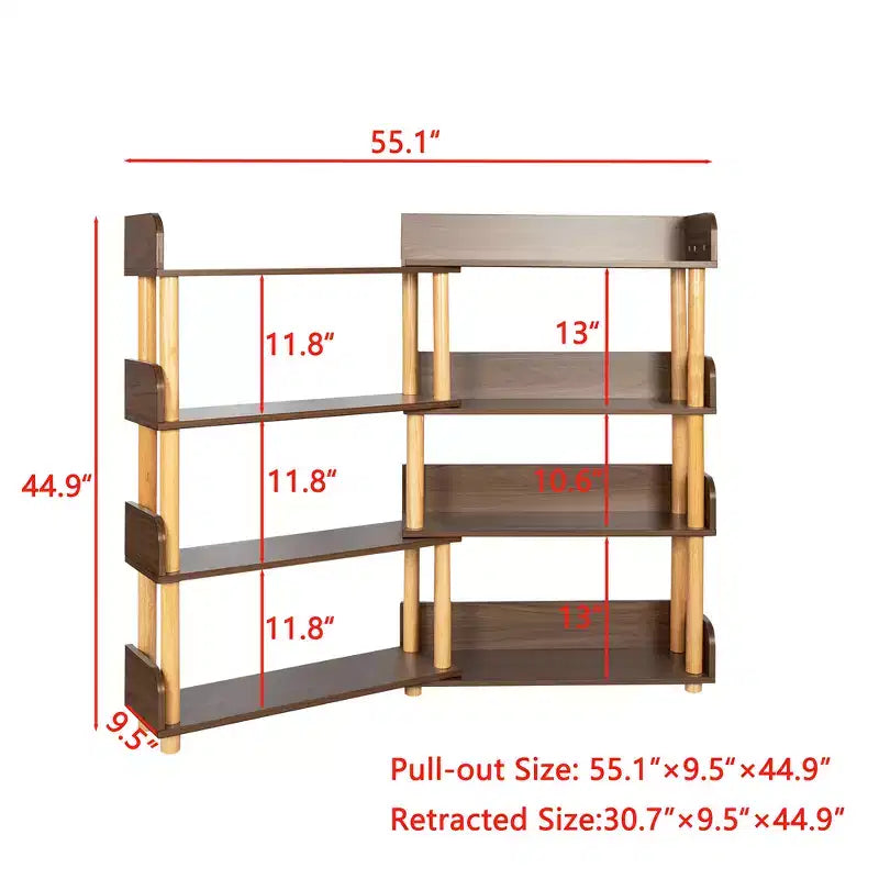 Libreria Espandibile a 4 Ripiani Marrone, Larga 78-140 cm, per 1-2 Utenti