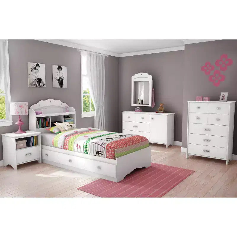 Testiera libreria doppia, bianco puro, stile Glam, assemblaggio da 2 persone