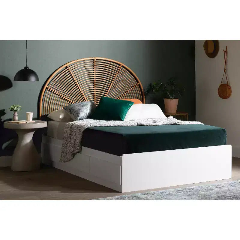 Testiera ad arco arcobaleno in rattan beige naturale, a parete, 1 persona