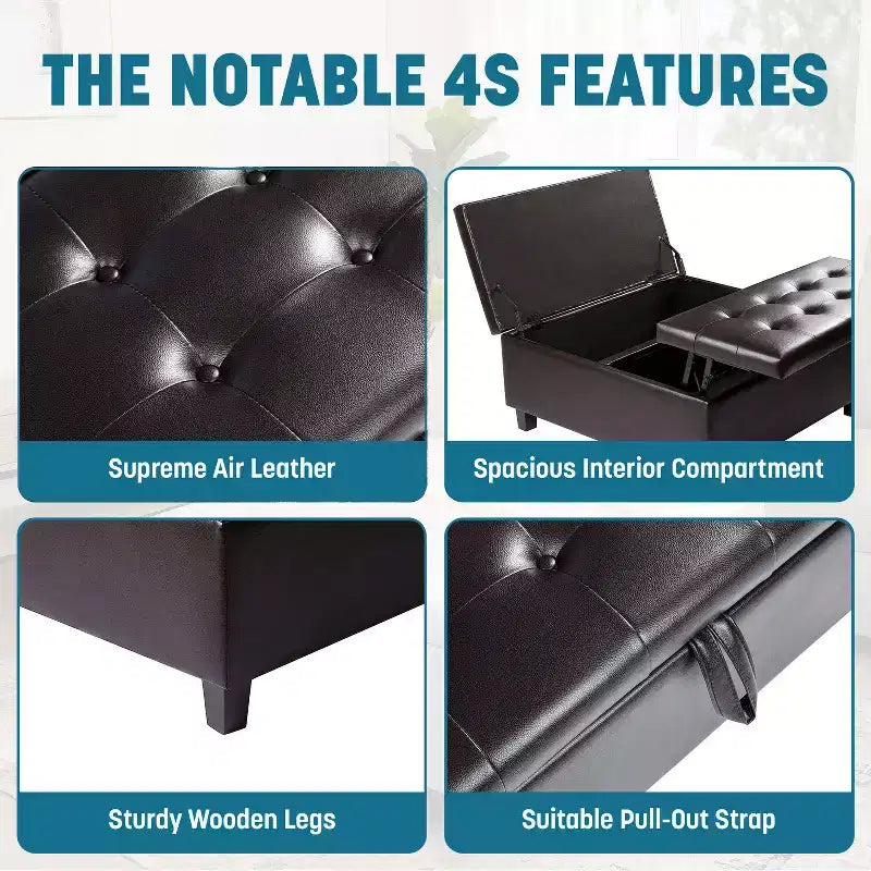 Pouf contenitore sollevabile in similpelle nera/espresso/bianca – 1 posto