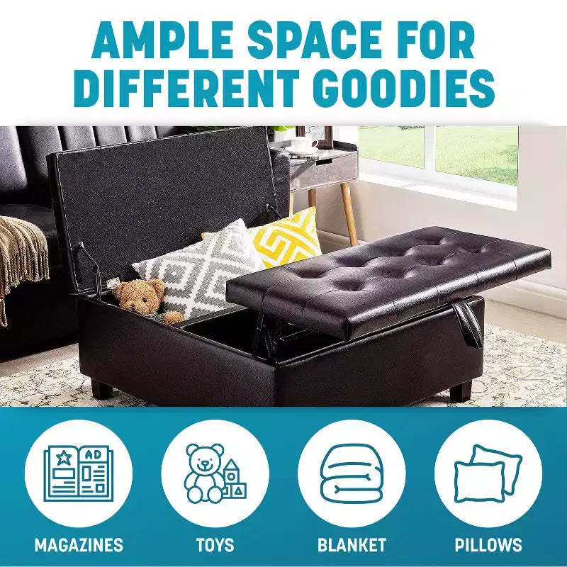 Pouf contenitore sollevabile in similpelle nera/espresso/bianca – 1 posto