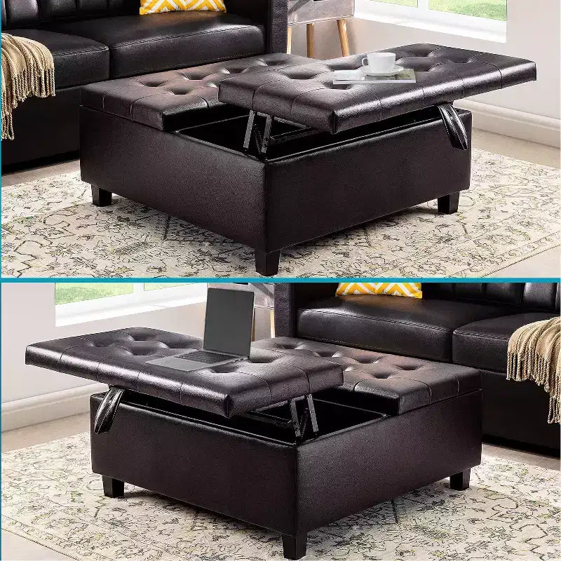 Pouf contenitore sollevabile in similpelle nera/espresso/bianca – 1 posto