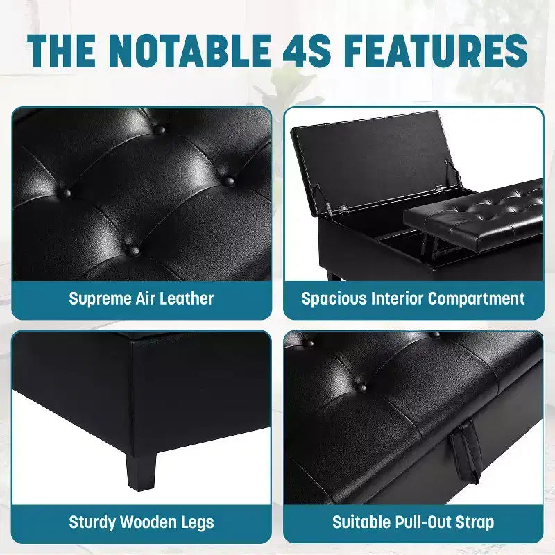 Pouf contenitore sollevabile in similpelle nera/espresso/bianca – 1 posto