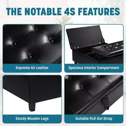 Pouf contenitore sollevabile in similpelle nera/espresso/bianca – 1 posto