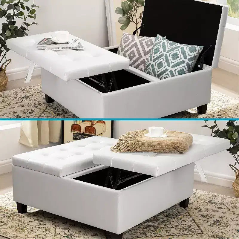 Pouf contenitore sollevabile in similpelle nera/espresso/bianca – 1 posto