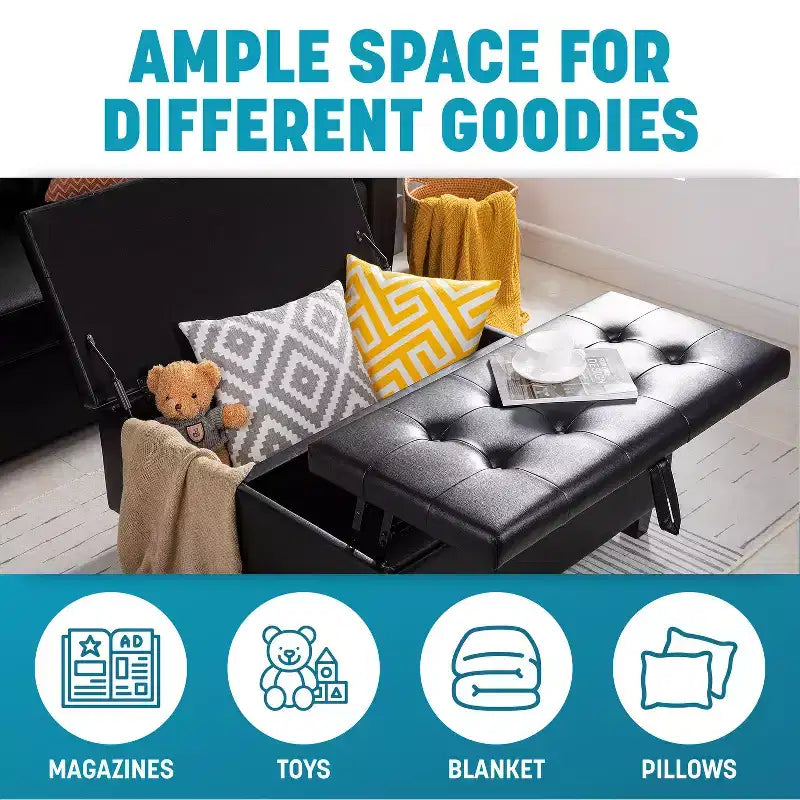 Pouf contenitore sollevabile in similpelle nera/espresso/bianca – 1 posto