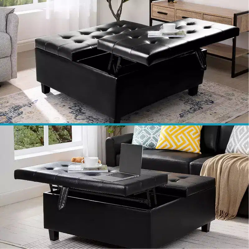 Pouf contenitore sollevabile in similpelle nera/espresso/bianca – 1 posto