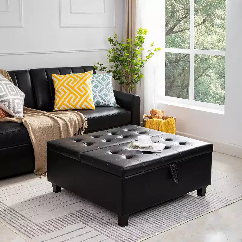 Pouf contenitore sollevabile in similpelle nera/espresso/bianca – 1 posto