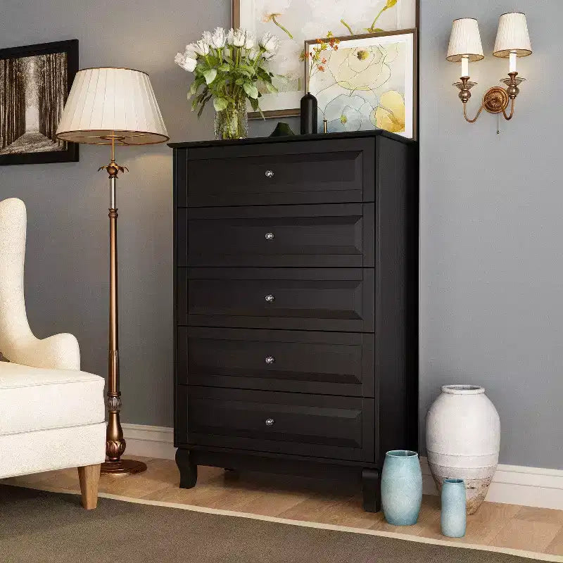 Hitow 5 Drawer Dresser Vertical Chest of Drawers Tall Storage Cabinet