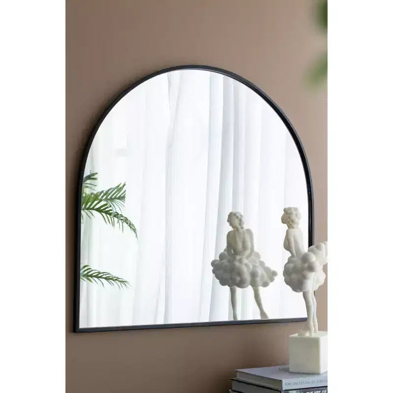 Specchio da parete ad arco nero, cornice in ferro, 1 persona (33" x 31")
