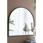 Specchio da parete ad arco nero, cornice in ferro, 1 persona (33" x 31")