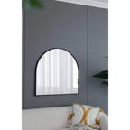 Specchio da parete ad arco nero, cornice in ferro, 1 persona (33" x 31")