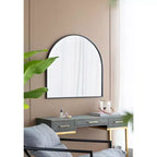 Specchio da parete ad arco nero, cornice in ferro, 1 persona (33" x 31")