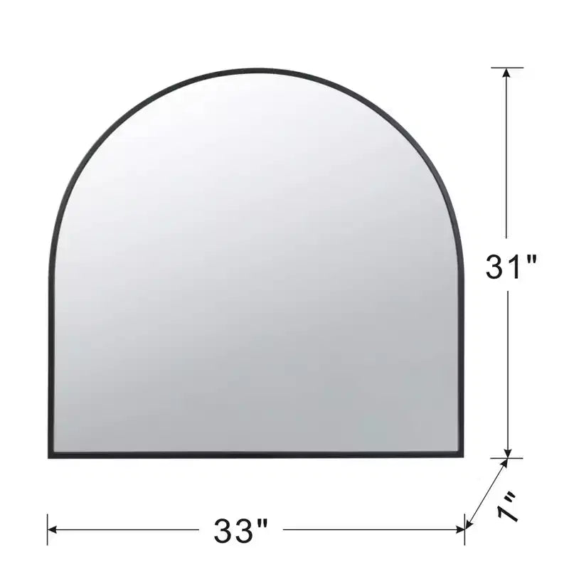 Specchio da parete ad arco nero, cornice in ferro, 1 persona (33" x 31")