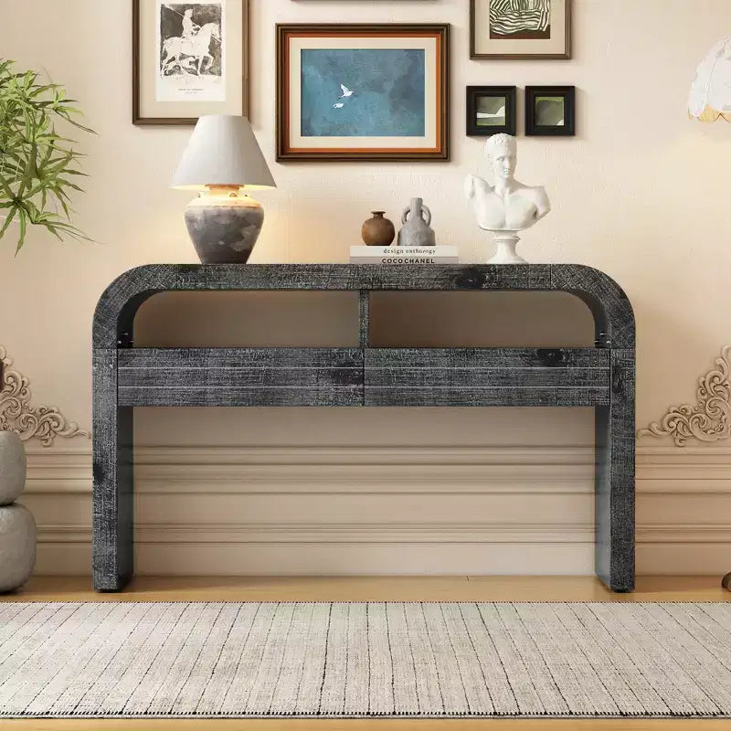 Clihome Console Table Entryway Table, Retro Curved Sofa Table with 2 Large Drawers, Narrow Console Table for Living Room Hallway Entrance