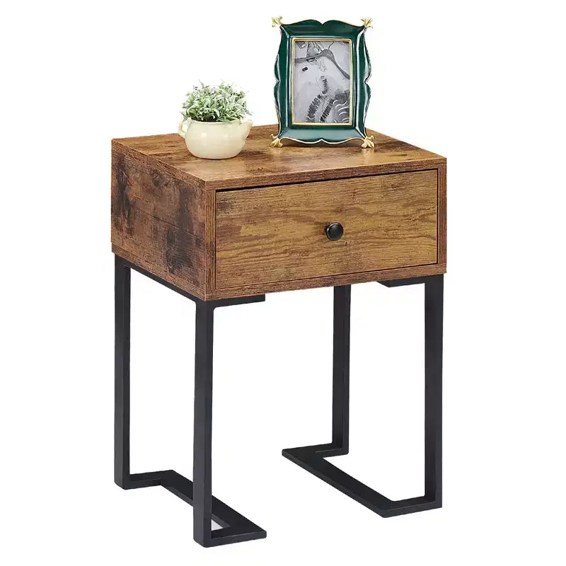 Comodino Vintage Marrone/Bianco con Cassetto, Telaio in Metallo, 1 Pezzo