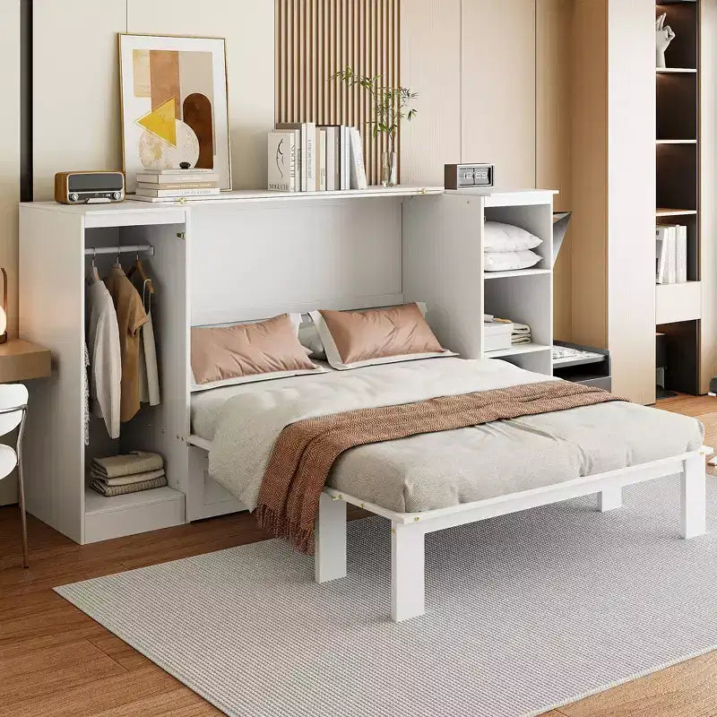 Clihome Twin Size Murphy Bed with Bedside Shelves and Wardrobe