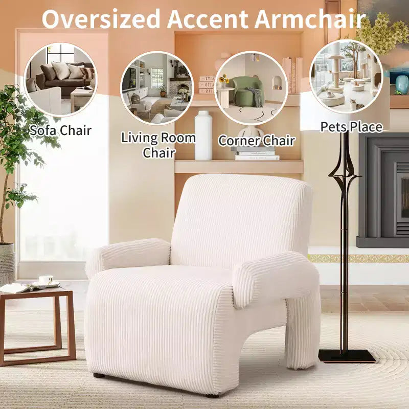 Poltrona accent beige imbottita in ciniglia con braccioli, seduta singola