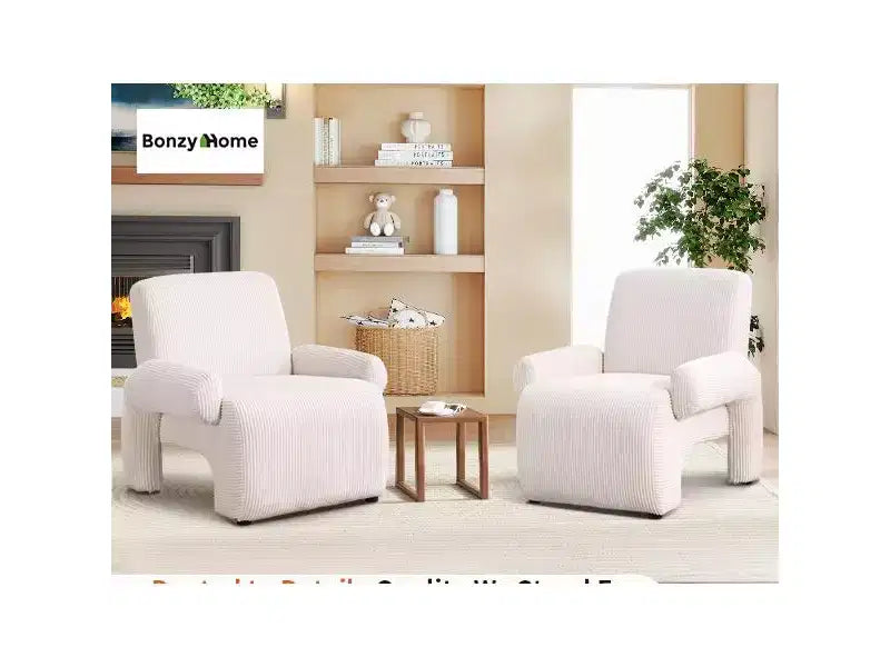 Poltrona accent beige imbottita in ciniglia con braccioli, seduta singola