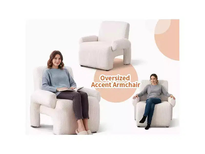 Poltrona accent beige imbottita in ciniglia con braccioli, seduta singola