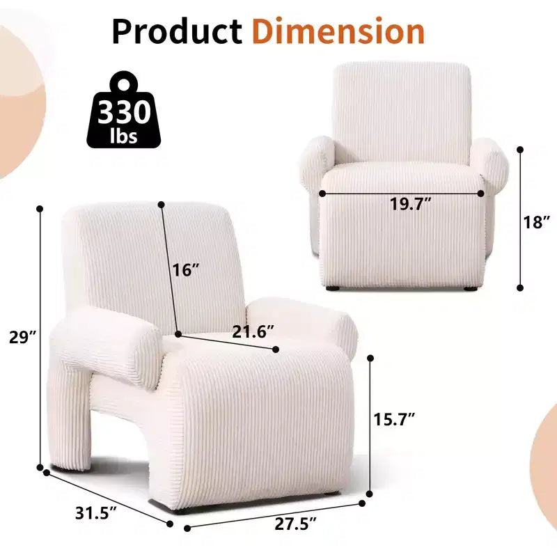 Poltrona accent beige imbottita in ciniglia con braccioli, seduta singola