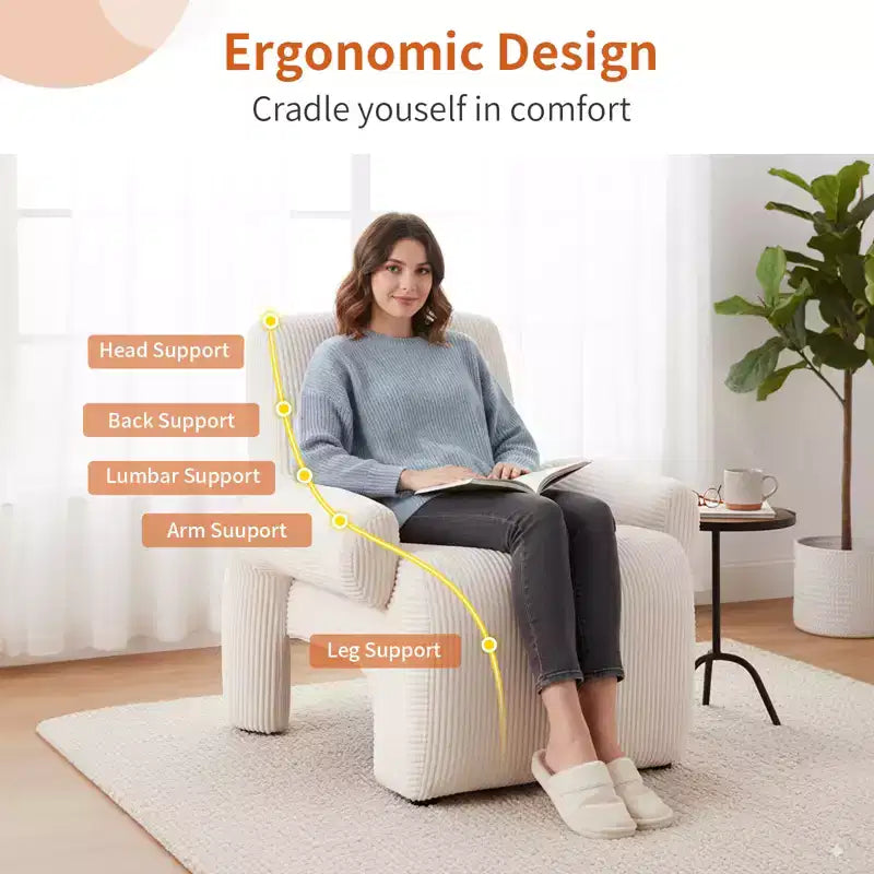 Poltrona accent beige imbottita in ciniglia con braccioli, seduta singola