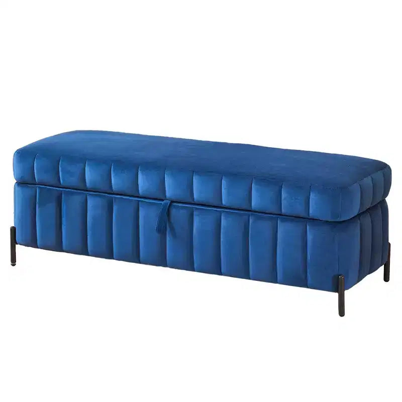 Panca contenitore in velluto beige/blu navy con gambe in metallo – 1 posto