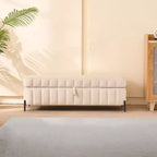 Panca contenitore in velluto beige/blu navy con gambe in metallo – 1 posto