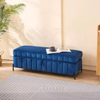 Panca contenitore in velluto beige/blu navy con gambe in metallo – 1 posto