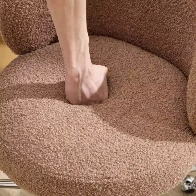 Sedia Girevole in Tessuto Teddy, Senza Braccioli, Altezza Regolabile, per 1 Persona | Nero / Marrone / Rosa / Bianco