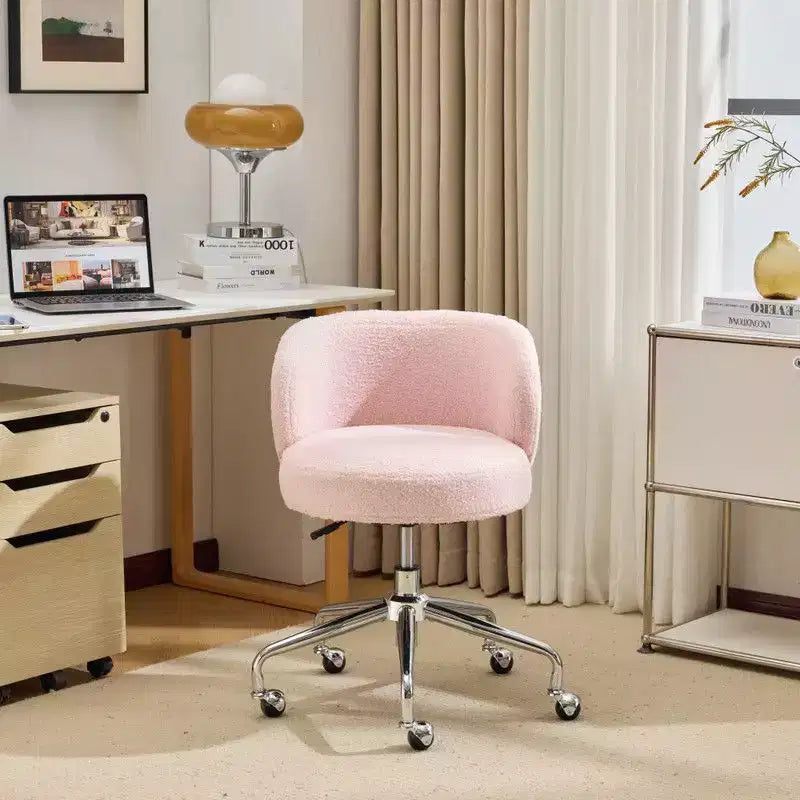 Sedia Girevole in Tessuto Teddy, Senza Braccioli, Altezza Regolabile, per 1 Persona | Nero / Marrone / Rosa / Bianco