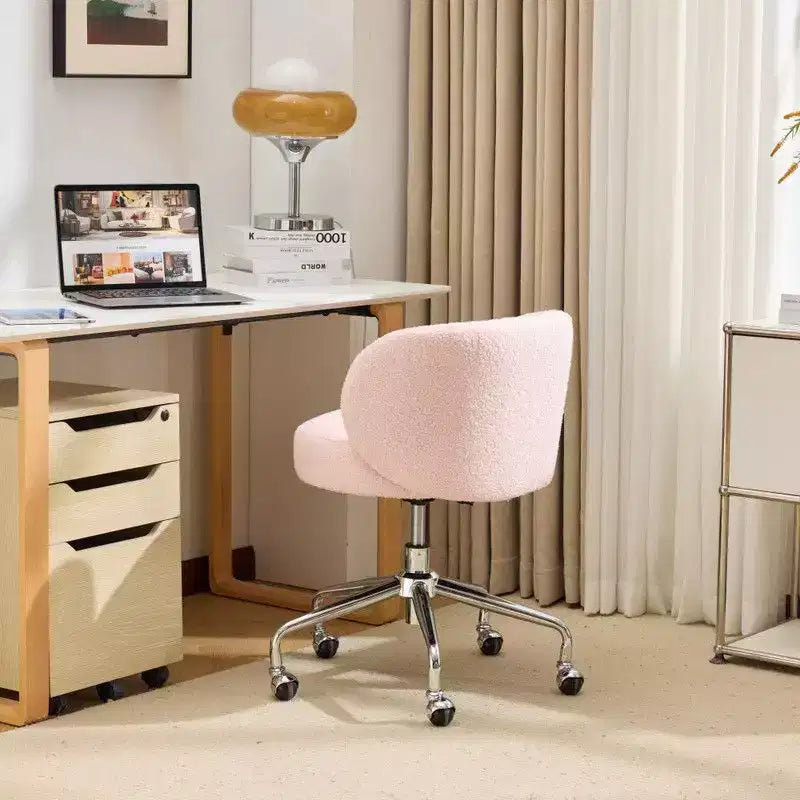 Sedia Girevole in Tessuto Teddy, Senza Braccioli, Altezza Regolabile, per 1 Persona | Nero / Marrone / Rosa / Bianco