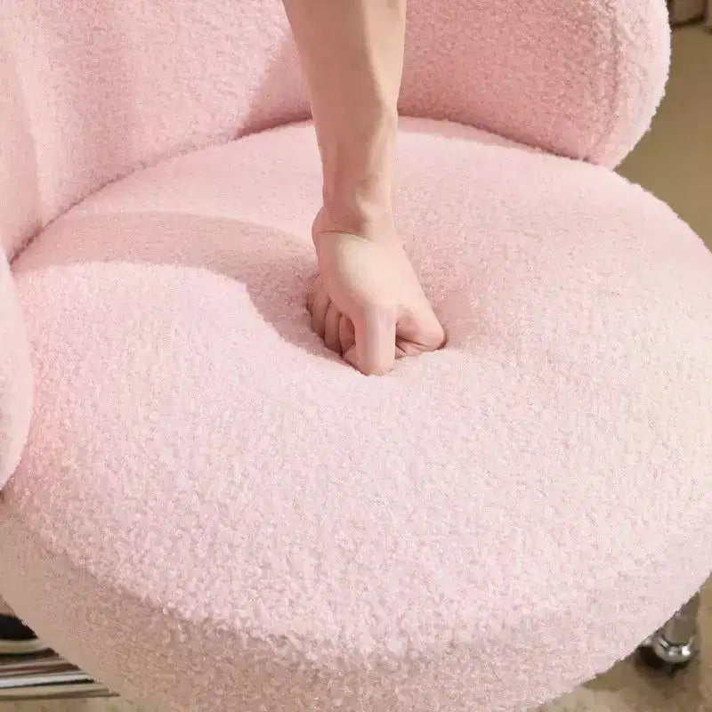 Sedia Girevole in Tessuto Teddy, Senza Braccioli, Altezza Regolabile, per 1 Persona | Nero / Marrone / Rosa / Bianco