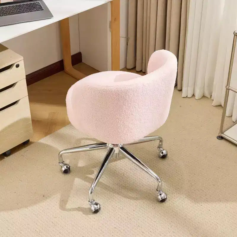 Sedia Girevole in Tessuto Teddy, Senza Braccioli, Altezza Regolabile, per 1 Persona | Nero / Marrone / Rosa / Bianco