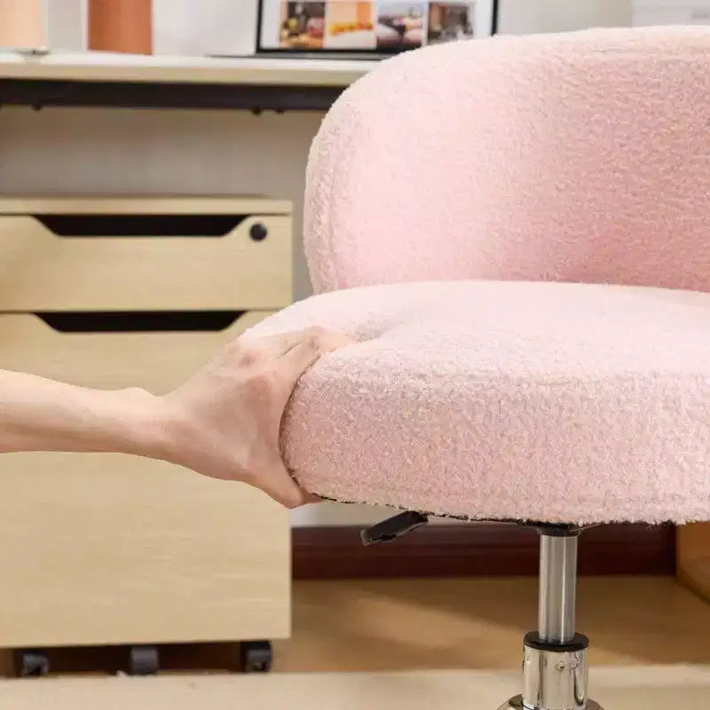 Sedia Girevole in Tessuto Teddy, Senza Braccioli, Altezza Regolabile, per 1 Persona | Nero / Marrone / Rosa / Bianco