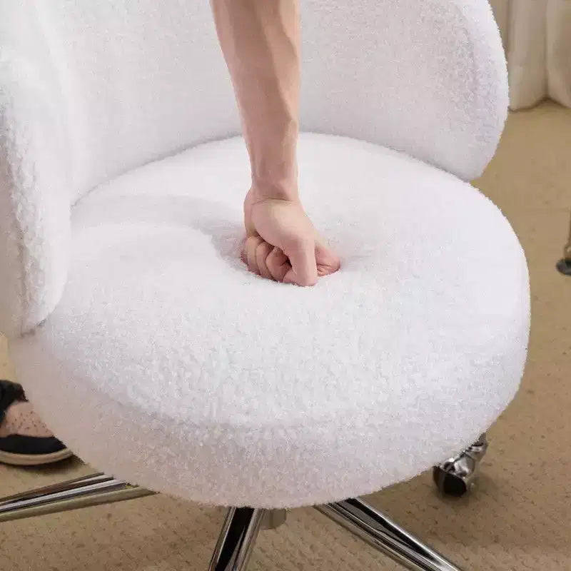 Sedia Girevole in Tessuto Teddy, Senza Braccioli, Altezza Regolabile, per 1 Persona | Nero / Marrone / Rosa / Bianco