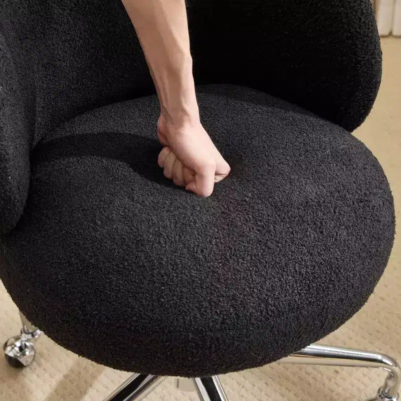 Sedia Girevole in Tessuto Teddy, Senza Braccioli, Altezza Regolabile, per 1 Persona | Nero / Marrone / Rosa / Bianco