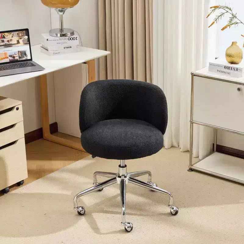 Sedia Girevole in Tessuto Teddy, Senza Braccioli, Altezza Regolabile, per 1 Persona | Nero / Marrone / Rosa / Bianco
