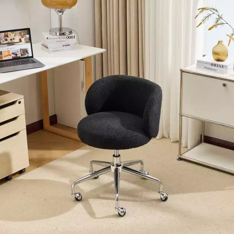 Karl Home Teddy Swivel Chair Adjustable Rolling Office Desk Chair with Wheels and Support for Living Room white