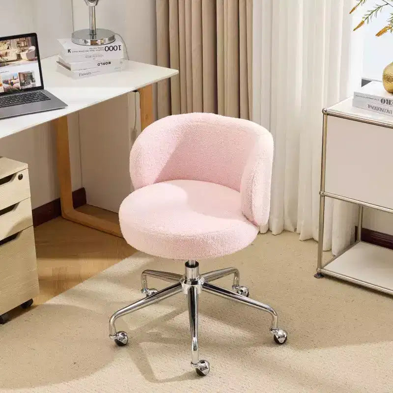 Sedia Girevole in Tessuto Teddy, Senza Braccioli, Altezza Regolabile, per 1 Persona | Nero / Marrone / Rosa / Bianco