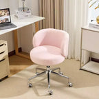 Sedia Girevole in Tessuto Teddy, Senza Braccioli, Altezza Regolabile, per 1 Persona | Nero / Marrone / Rosa / Bianco